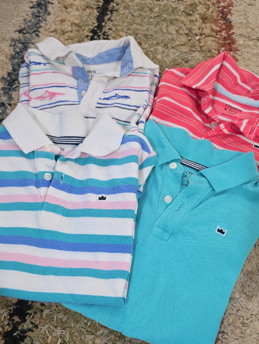 crown & ivy Striped Polo Set - Aqua, Coral, Pastel Mix
